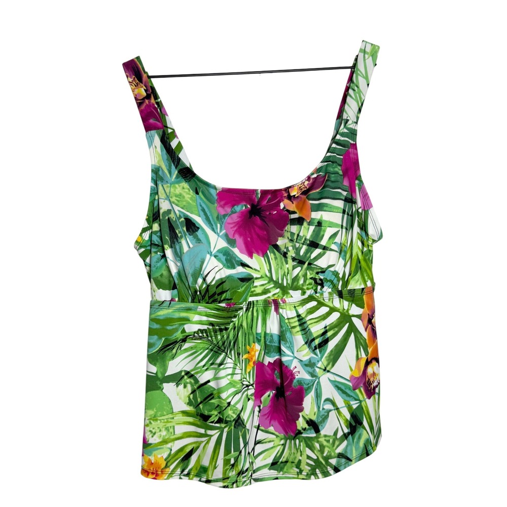 Swimsuits For All‎ Womens Tankini L Green Purple Tropical Swimsuit Beach